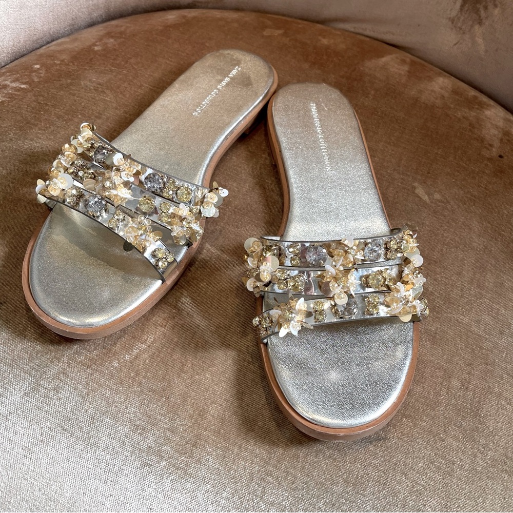EUC Zara Gold-Tone Embellished Sandals Size 37 | 24 CM Length | 9-1/2 inches